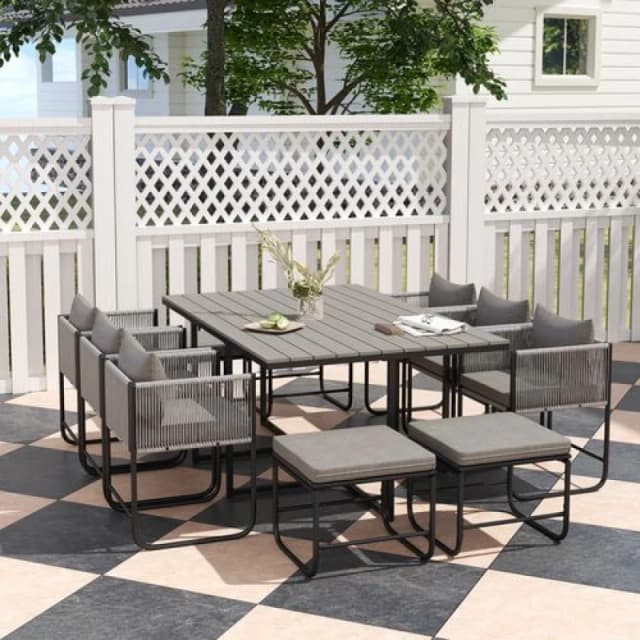 Outsunny Rattan Dining Set, Garden Table & Chair Sets w/ Space-saving Design, Grey 861-066V70GY
