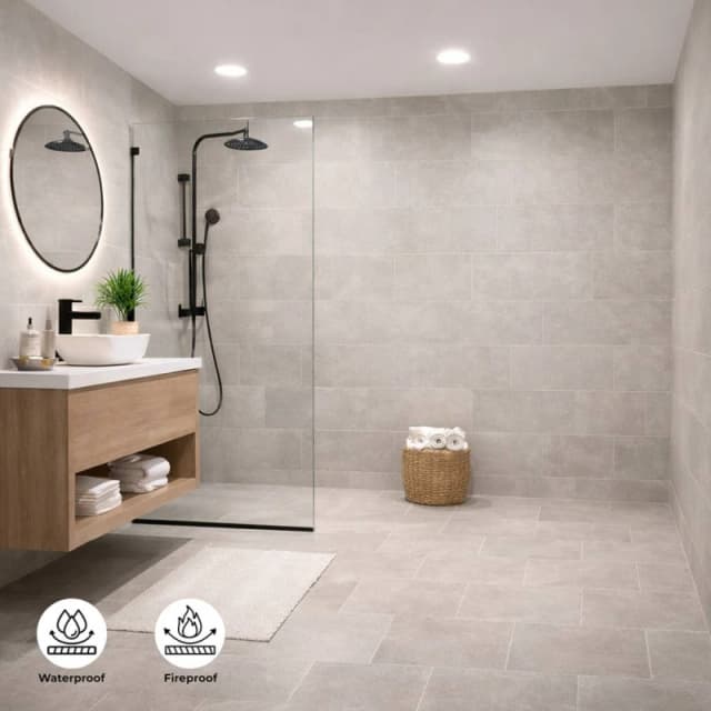 ENER-J BRITWALL Light Grey Brick PVC Shower Panel - 2.4m x 1m x 10mm Light Grey Unisex