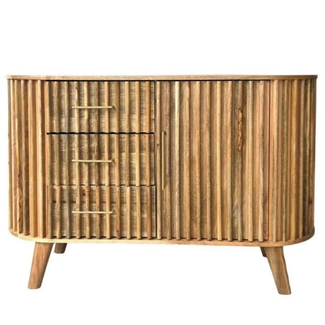 Jaipur Furniture Ltd Slatted One Door 3 Drawer Sideboard - Mango Wood - L45 x W118 x H80cm - Mango Light Finish - Assembly Required in Brown Brown Un