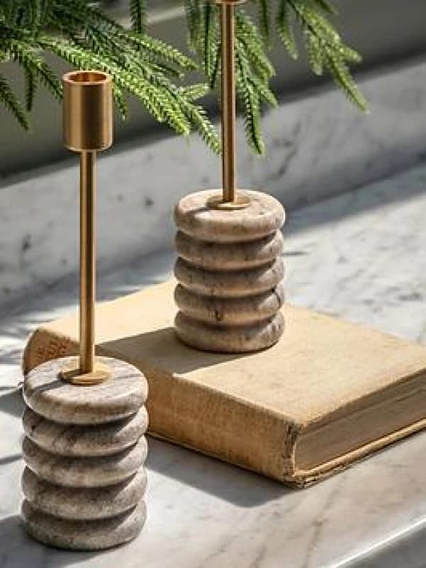 Crossland Grove Marble & Gold Candle Holders - Set Of 2, Cream 5061090000000