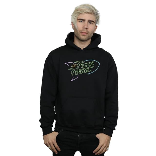 Disney Men Toy Story Neon Pizza Planet Hoodie in Black Size: Small Black S Male 5059308737205