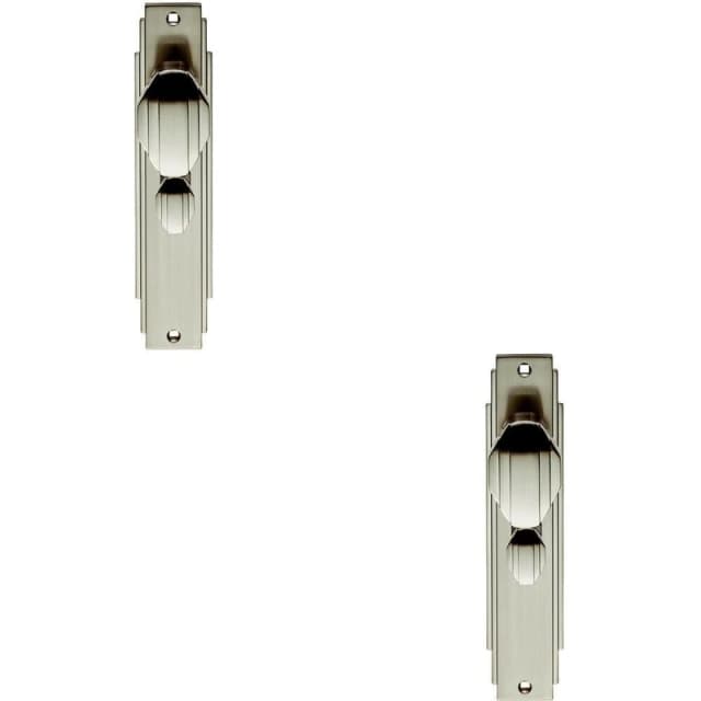 Loops 2x PAIR Line Detailed Door Knob on Bathroom Backplate 205 x 45mm Satin Nickel Metallics