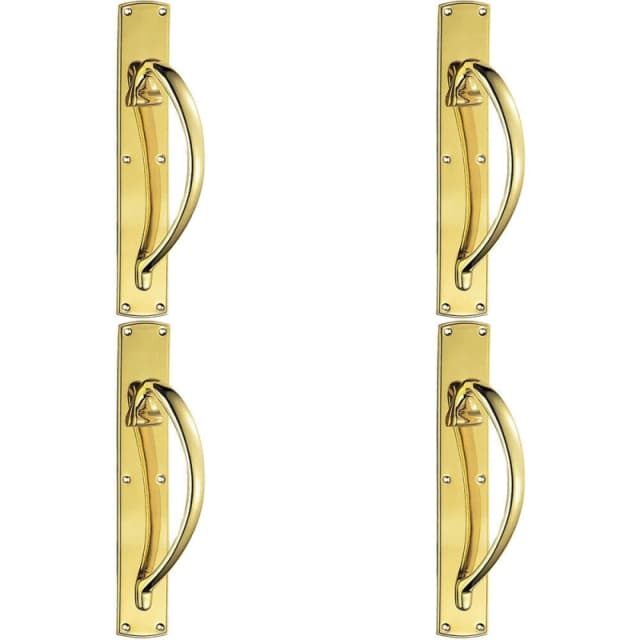 Loops 4x Right Handed Curved Door Pull Handle 457 x 75mm Backplate Polished Brass Metallics unisex