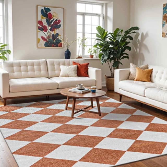 Livabliss Machine Washable Modern Boho Diamond Rust Ghislaine Area Rug 160 X 213cm - Easy Care, Ideal For Living Room & Bedroom