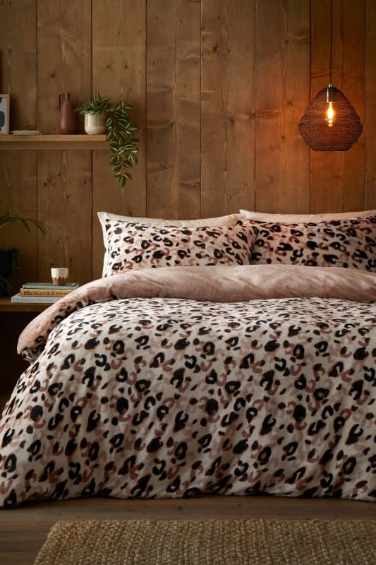 Fusion Cosy Leopard Flannel Fleece Duvet Cover Bedding Set Natural