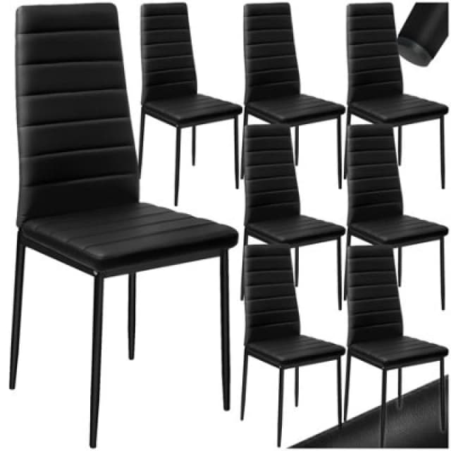 Tectake Set Of 8 Dining Chairs - High Backrest, Padded, Synthetic Leather - Black