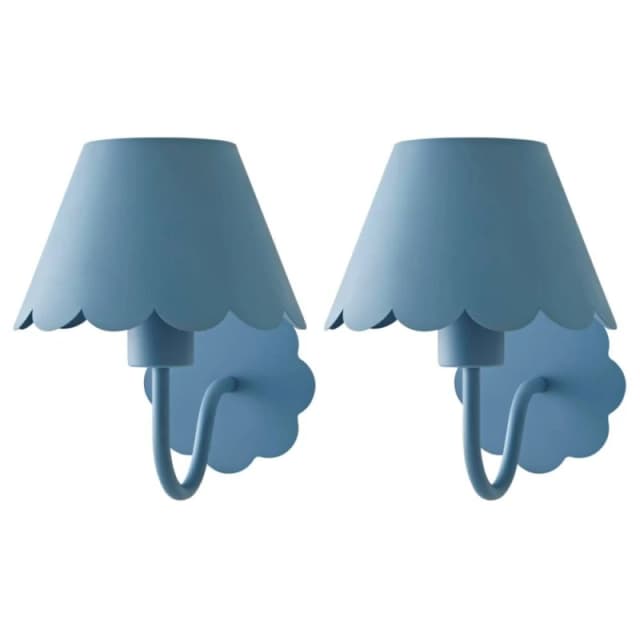 ValueLights ValueLights Hattie Pair of Rechargeable Metal Scalloped Edge Wall Lights in Mid Blue Mid Blue One Size Unisex 5059406068386