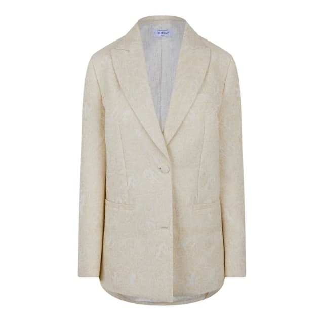 Off White Womens Wool-Mix Structured Raw-Edge Suit Jacket Coconut female 4 (3XS)