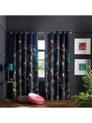 Sara Miller Enchanted Gate Lined Eyelet Curtains 66X90