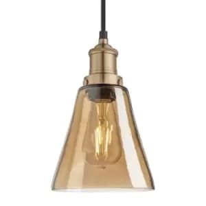 Industville Brooklyn Tinted Glass Flask Amber Pendant / 6" Pewter Holder