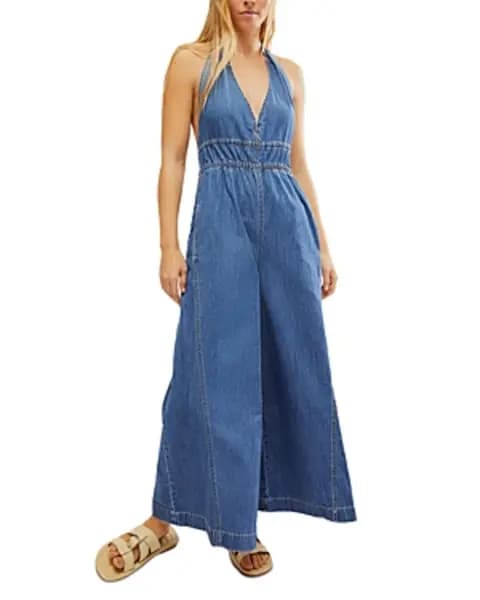 Free People Sunrays Denim Jumpsuit