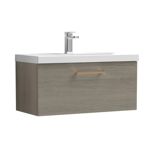 Balterley 800mm Wall Hung 1 Drawer Vanity Basin Unit, Mid Oak, Copper Handle in Brown Brown Unisex