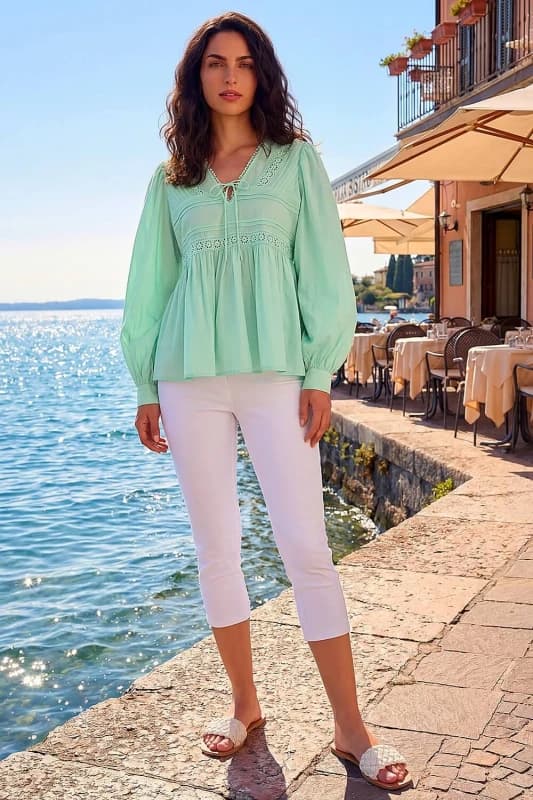 Dusk Womens Cotton Lace Pintuck Top in Mint Size: 18 Mint Female 18