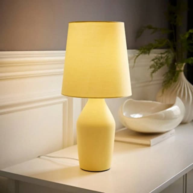 ValueLights Arlo Compact Ceramic Table Lamp with Fabric Shade Yellow