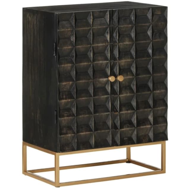 VIDAXL Sideboard Black 55x34x75cm Solid Wood Mango and Iron Vidaxl 8720845692971
