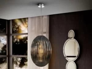 Ovila Pendant Light with Large Grey Shade in Shimmered Smoke Grey Tonality