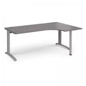 TR10 right hand ergonomic desk 1800mm - silver frame and grey oak top