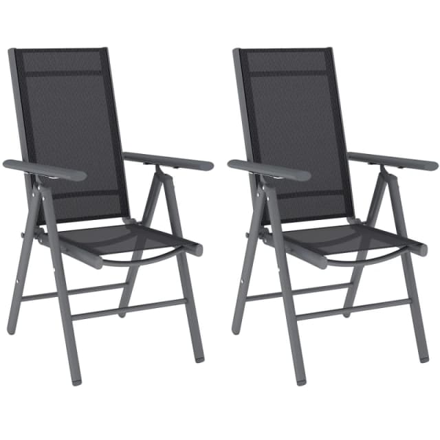 Outsunny 2PCS Folding Chair w/ Breathable Mesh Back and Seat, Dark Grey Mid Grey