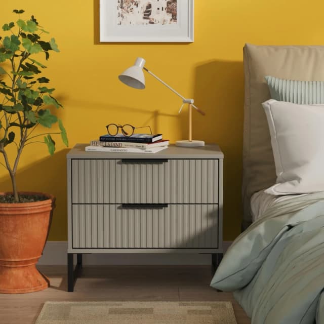 Welcome Furniture Ltd Fluted 2 Drawer Bedside Table in Dusk Grey - Ready Assembled, Grey FUG009DGDG