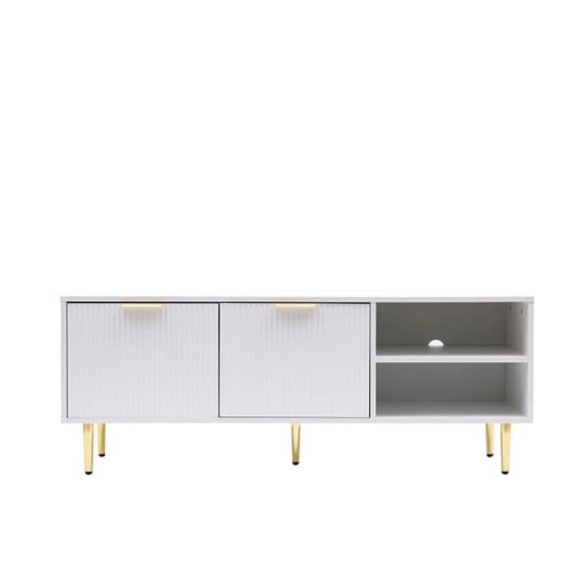 Moderna White MMT TV Stand, TV Stand Cabinet with Fluted Ribbed Gloss Doors & Legs, 130cm TV White Unisex