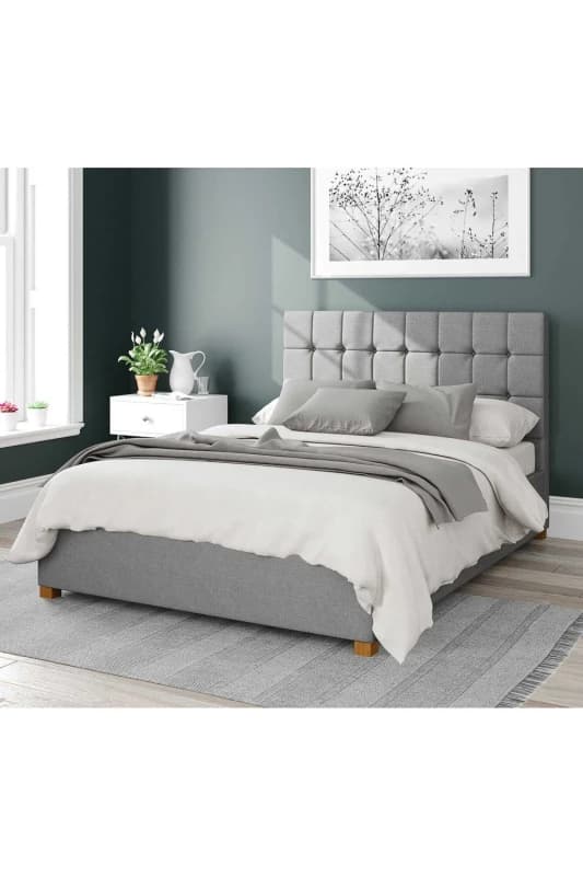 Aspire Aspire Sinatra Upholstered Ottoman Storage Bed, Eire Linen Fabric in Grey Size: Single Grey Single Unisex 5057632165343