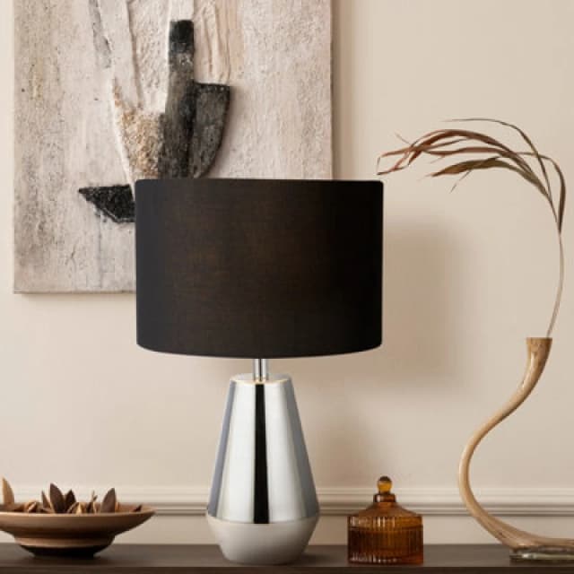 SO'HOME Pair of Chrome Touch Table Lamps with Black Shade chrome ONE SIZE
