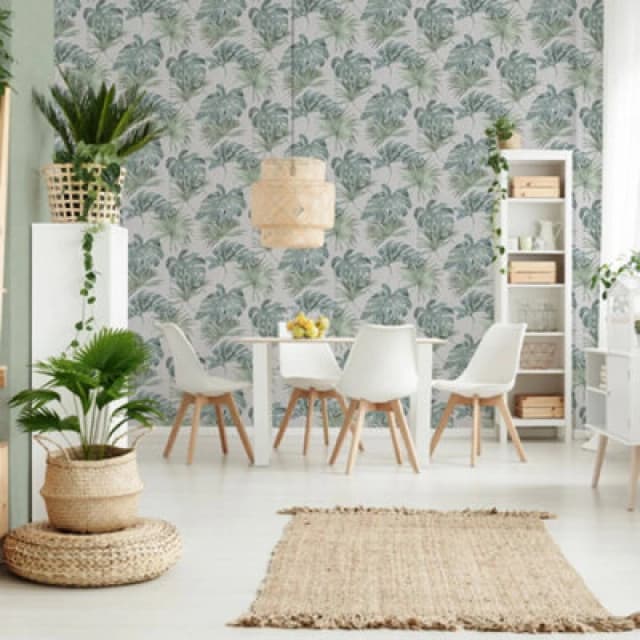 Galerie Industrial Effects Green/white Tropical Leaf Wallpaper Roll