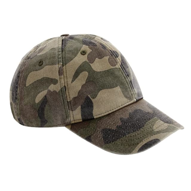 Beechfield Beechfield Men Camo Vintage Low Profile Baseball Cap in Dark Green Dark Green One Size Male 5063470970476