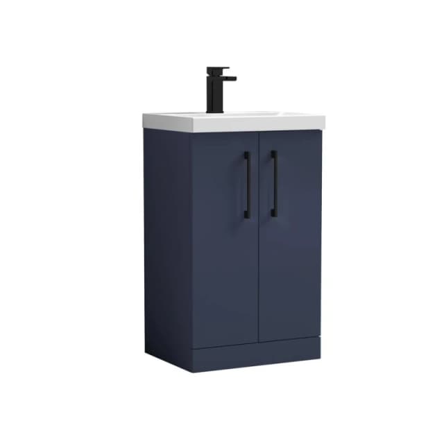 Balterley Level Modern Bathroom 2 Soft Close Door & Mid-Edge Vanity Unit Basin, Midnight Blue, 500mm