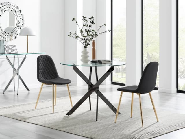 FurnitureboxUK FurnitureboxUK Novara 100cm Round Black Leg Dining Table & 2 Corona Gold Chairs Black One Size Unisex 5056784304563