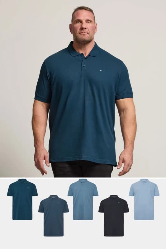 BadRhino Mens 5 Pack Short Sleeve Polo Shirts in Dark Navy Size: 1XL Dark Navy Male 1XL