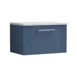 Deco Satin Blue 600mm Wall Hung Single Drawer Vanity Unit with Bellato Grey Laminate Worktop - DPF394LBG - Satin Blue - Nuie