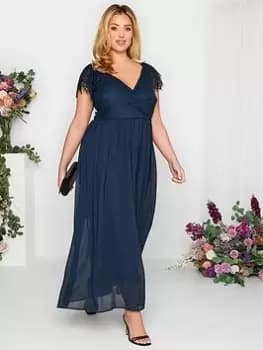 Yours Curve Occasion Lace Wrap Maxi Dress, Navy, Size 18, Women