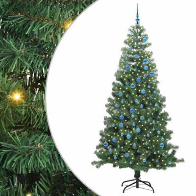 vidaXL Christmas Tree with 300 LEDs with Stand, Blue Balls Green 240cm PVC, Green 3396405