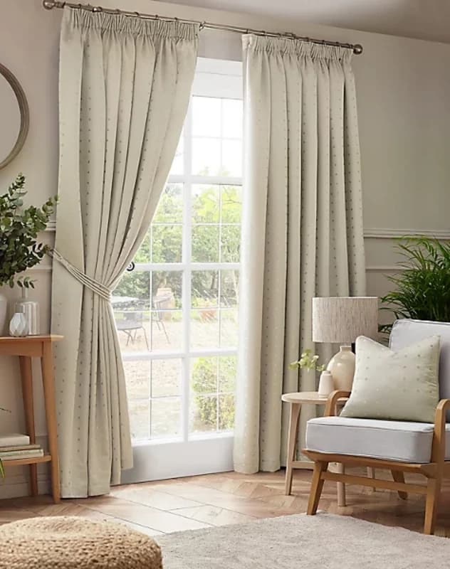 Alan Symonds Madison Taped Top Lined Curtains - Pair Pencil Pleat Curtains 117x137cm Cream 83358505001
