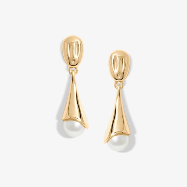 Mood Gold Molten Top Pearl Drop Earrings Gold