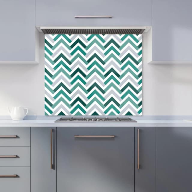Warren Reed - Designer Geometric Multi Colored Chevron Pattern Kitchen Splashback in Green Size: 600mm x 750mm Green Unisex 600mm x 750mm