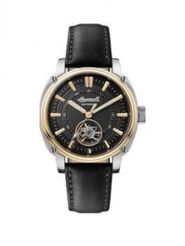 Ingersoll Ingersoll Director Black And Gold Detail Skeleton Eye Automatic Dial Black Leather Strap Watch