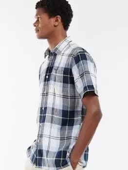 Barbour Croft Linen Mix Checked Shirt, White Size M Men