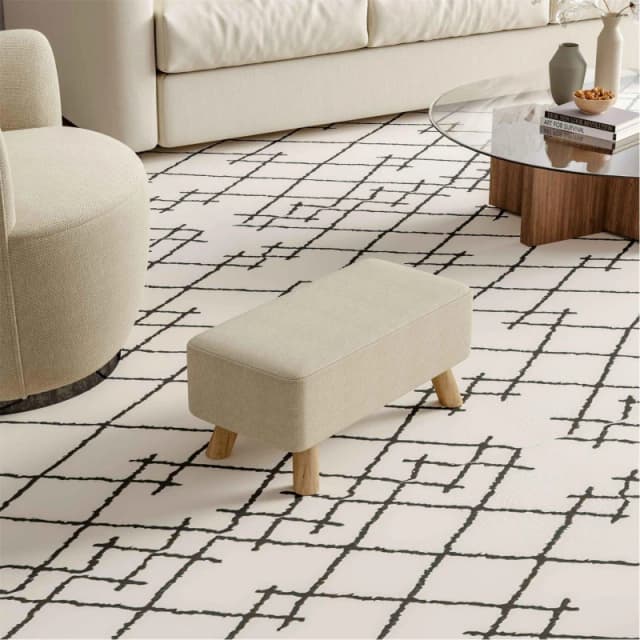 Cottonfy UK Beige Rectangular Footrest with Solid Wooden Legs Beige L