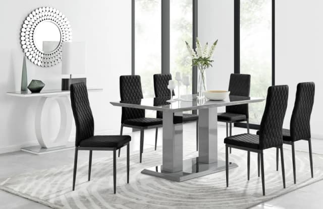 FurnitureboxUK FurnitureboxUK Imperia 6 Grey Dining Table and 6 Velvet Milan Black Leg Chairs Black One Size Unisex 5056657148744