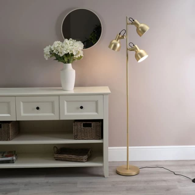 ValueLights Albie 3 Way Adjustable Directional Floor Lamp with LED Bulbs Gold