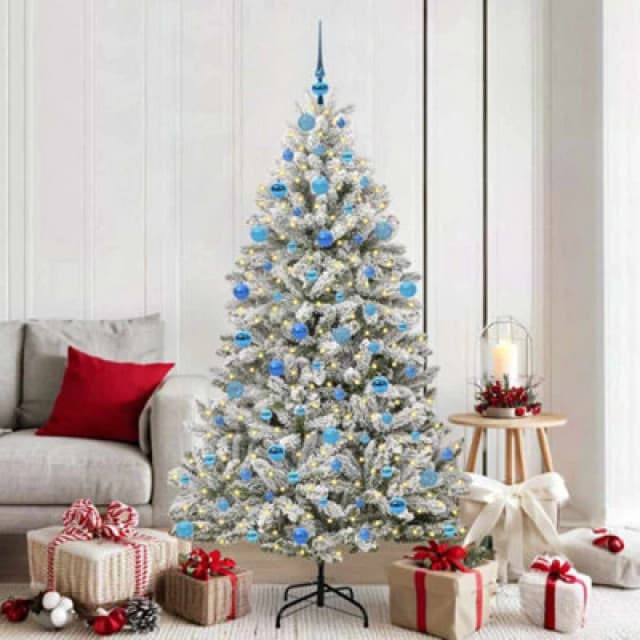 vidaXL Artificial Christmas Tree with Blue Balls Green and White 180cm PVC and Metal, Green 3395755