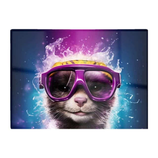 Warren Reed Designer Splashart Ferret With Glasses Purple Glass Chopping Board
