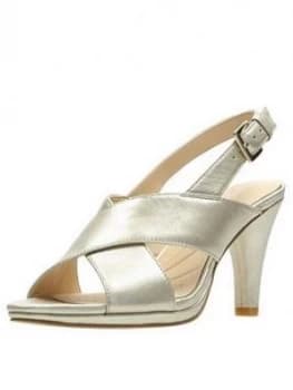 Clarks Dalia Lotus Heeled Sandals - Champagne, Champagne, Size 7, Women
