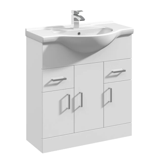 Balterley 3 Door 2 Drawer Bathroom Vanity Basin Unit Gloss White 750mm White