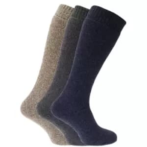 Mens Thermal Wool Blend Long Wellington Boot Socks (Pack Of 3) (UK Shoe 6-11, EUR 39-45) (Brown/Blue/Dark Grey)