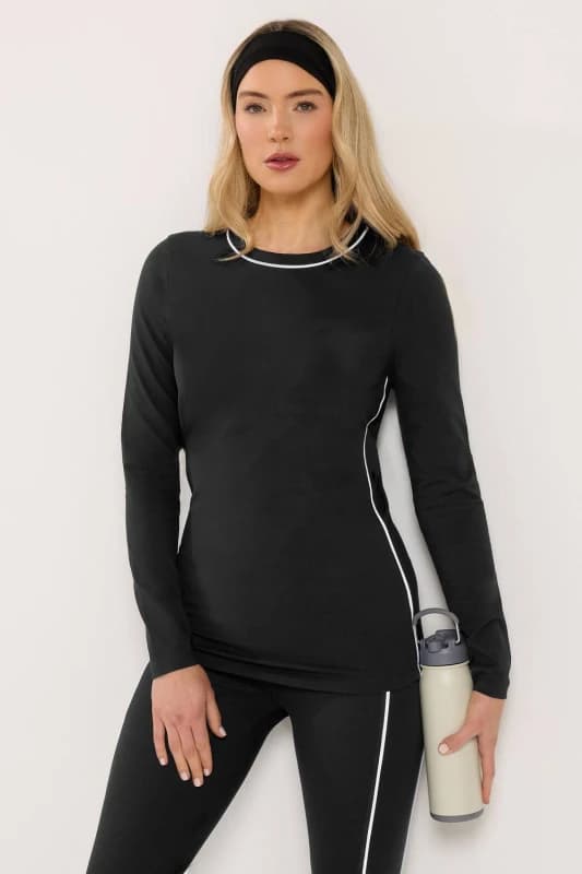 Long Tall Sally Womens Tall Active Piped Long Sleeve Top in Black Size: 10 Black Female 10