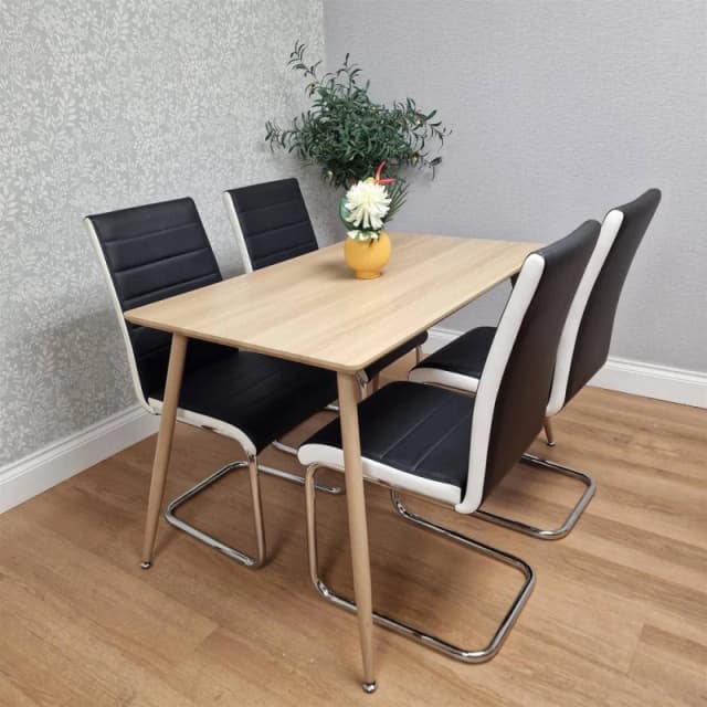 Kosy Koala Round Glass Dining Table With 4 Black Leather Chairs Dining Set, Multi MAYARND+4BKGEM