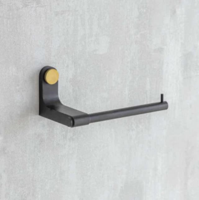 Garden Trading Adelphi Matt Black & Brass Bathroom Toilet Roll Holder Wall Mounted Metal Steel
